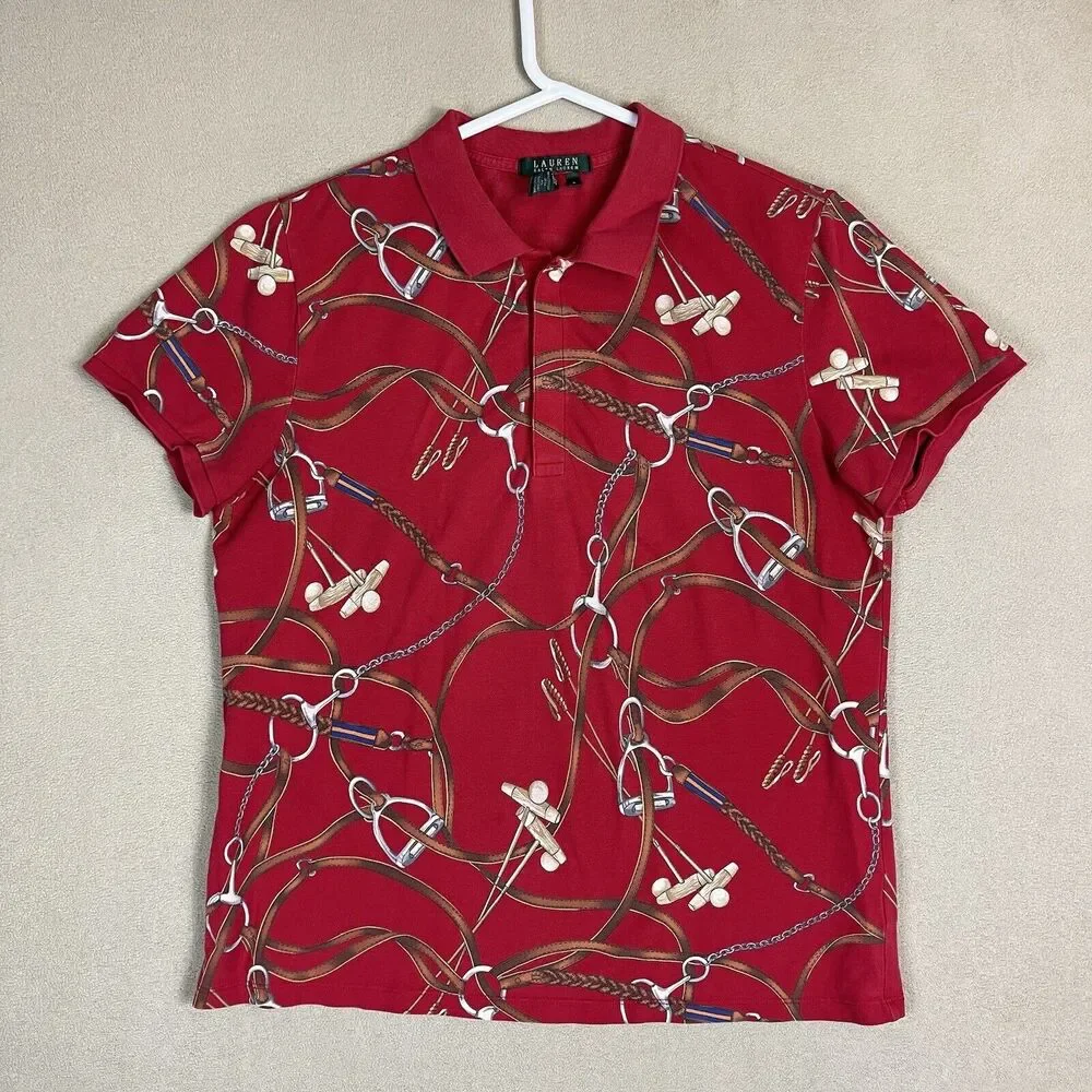 Ralph Lauren Red Polo with Equestrian Chain Print
